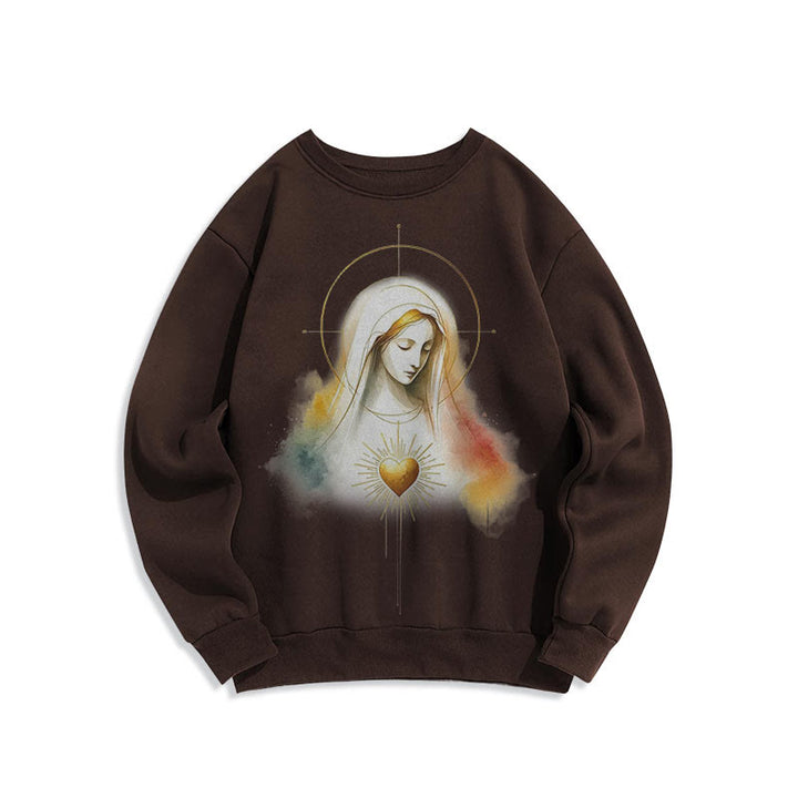 Modern Style Halo Sacred Heart Virgin Mary Fleece Lined Polyester Sweatshirt - Brown - 2XL - image 12