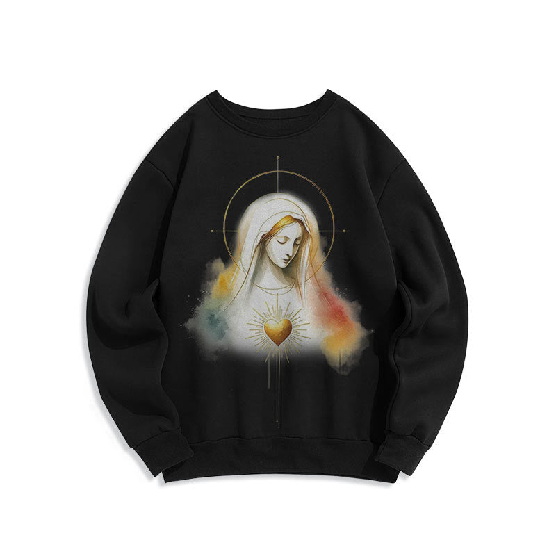 Modern Style Halo Sacred Heart Virgin Mary Fleece Lined Polyester Sweatshirt - Black - 2XL - image 6