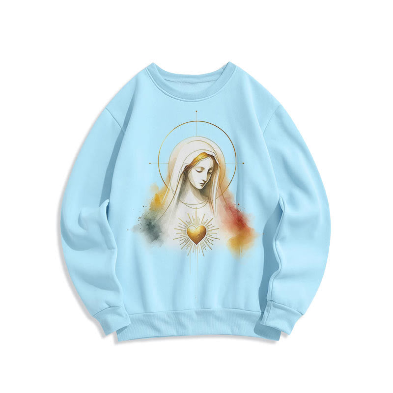 Christianartworkshop Modern Style Halo Sacred Heart Virgin Mary Fleece Lined Polyester Sweatshirt - image 0