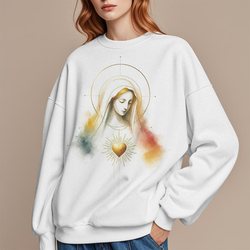Modern Style Halo Sacred Heart Virgin Mary Fleece Lined Polyester Sweatshirt - image 9