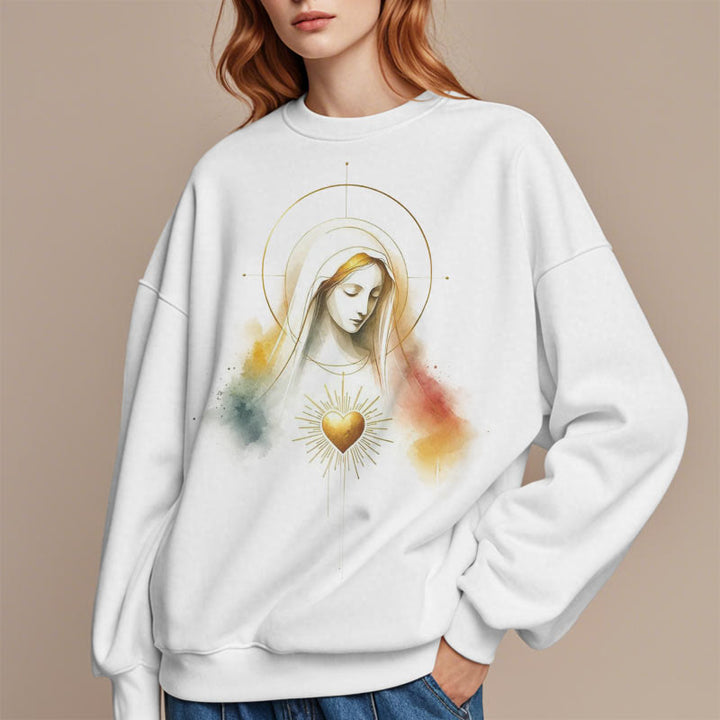 Modern Style Halo Sacred Heart Virgin Mary Fleece Lined Polyester Sweatshirt - image 9