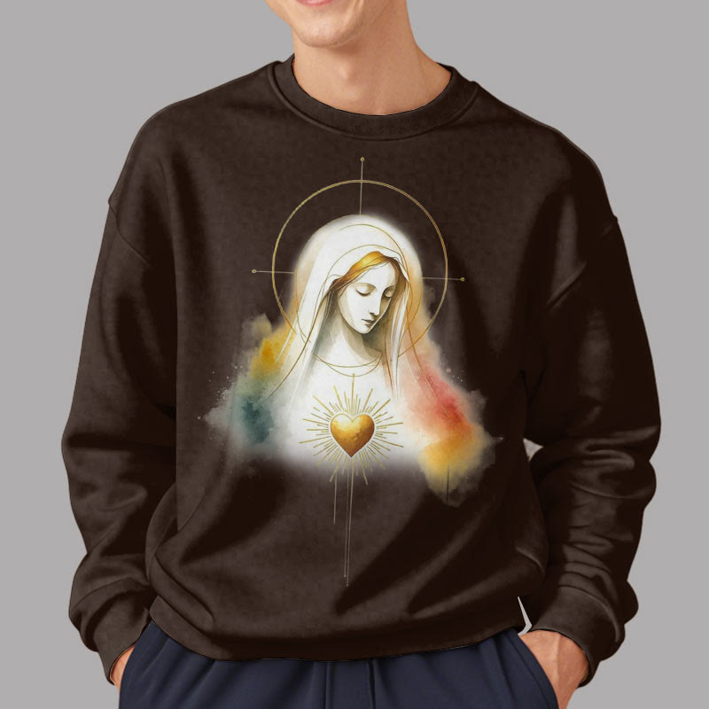 Modern Style Halo Sacred Heart Virgin Mary Fleece Lined Polyester Sweatshirt - image 13