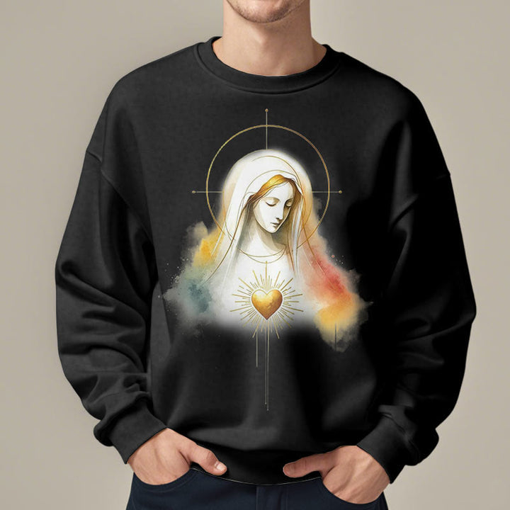 Modern Style Halo Sacred Heart Virgin Mary Fleece Lined Polyester Sweatshirt - image 7