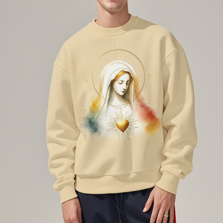 Modern Style Halo Sacred Heart Virgin Mary Fleece Lined Polyester Sweatshirt - image 11