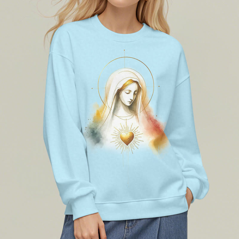 Modern Style Halo Sacred Heart Virgin Mary Fleece Lined Polyester Sweatshirt - image 5