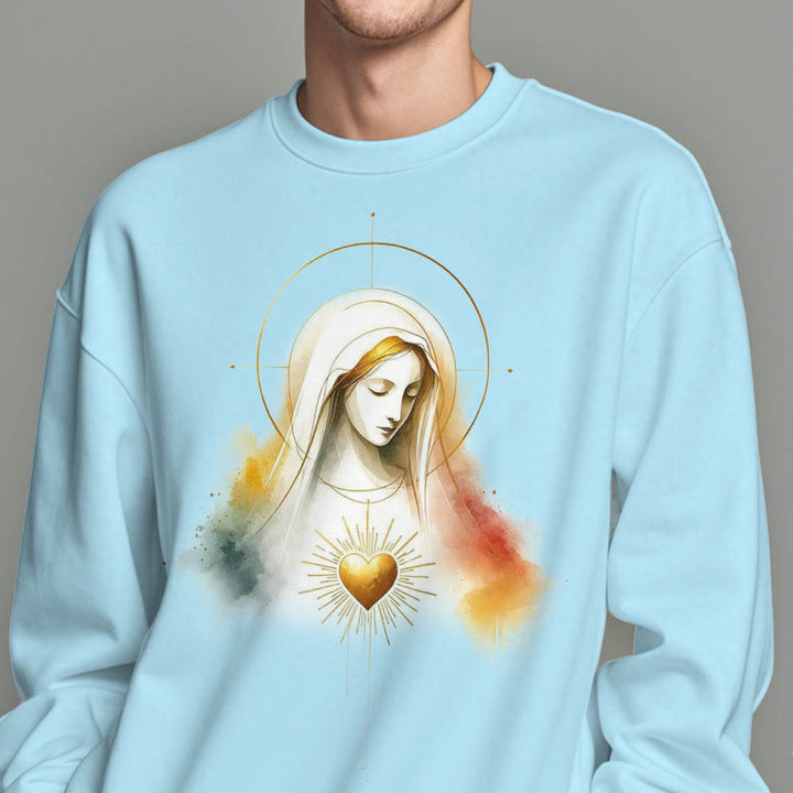 Modern Style Halo Sacred Heart Virgin Mary Fleece Lined Polyester Sweatshirt - image 4