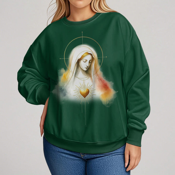 Modern Style Halo Sacred Heart Virgin Mary Fleece Lined Polyester Sweatshirt - image 15