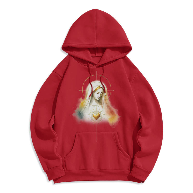 Modern Style Halo Sacred Heart Virgin Mary Fleece Lined Polyester Hoodie - Red - 2XL - image 18