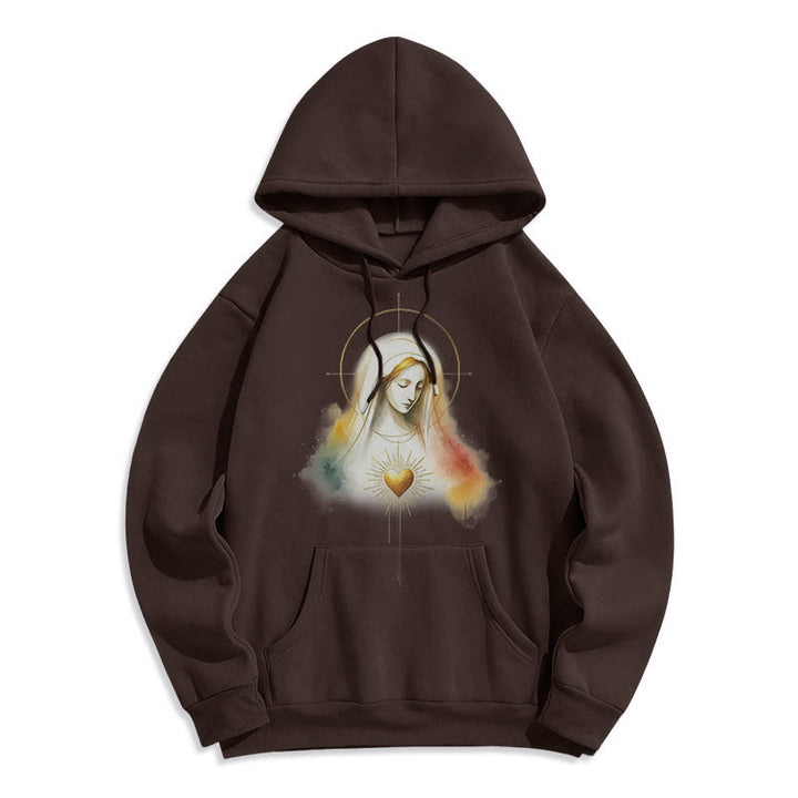 Modern Style Halo Sacred Heart Virgin Mary Fleece Lined Polyester Hoodie - Brown - 2XL - image 10