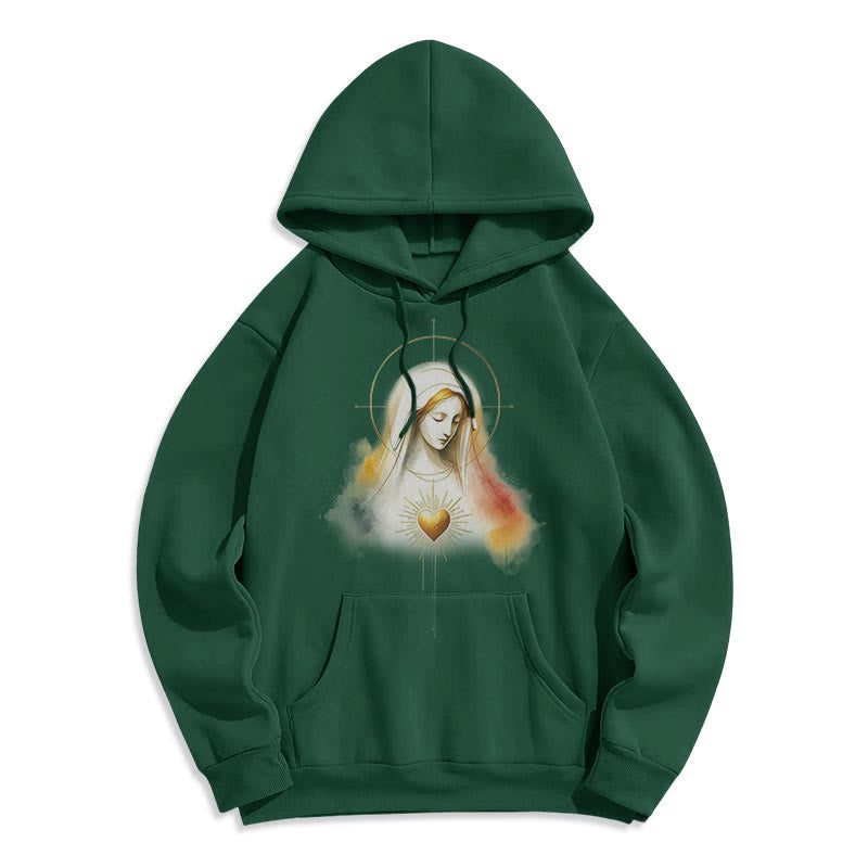 Modern Style Halo Sacred Heart Virgin Mary Fleece Lined Polyester Hoodie - Green - 2XL - image 12