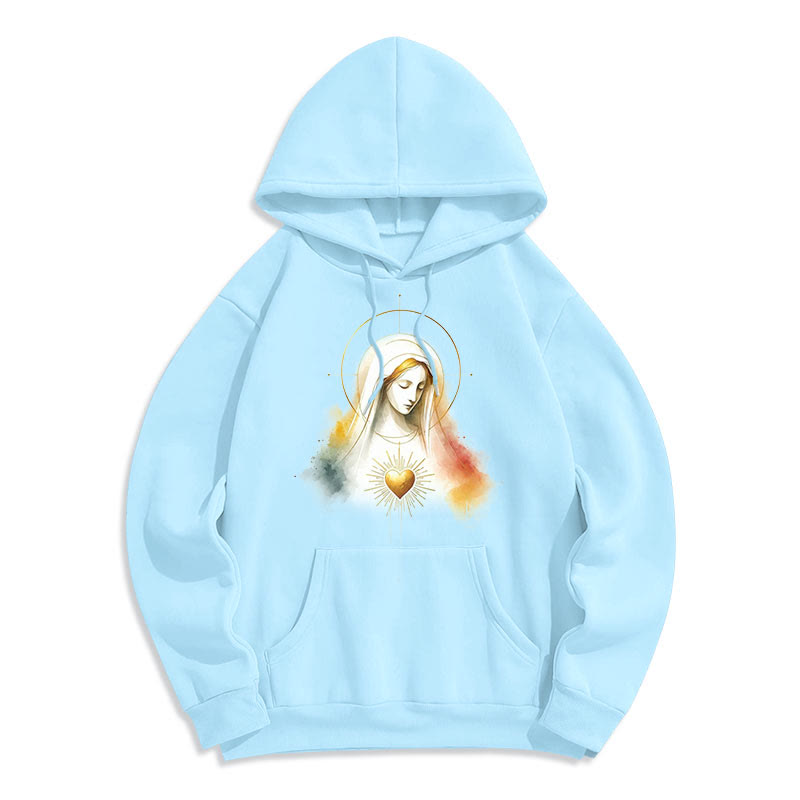 Modern Style Halo Sacred Heart Virgin Mary Fleece Lined Polyester Hoodie - Blue - 2XL - image 14