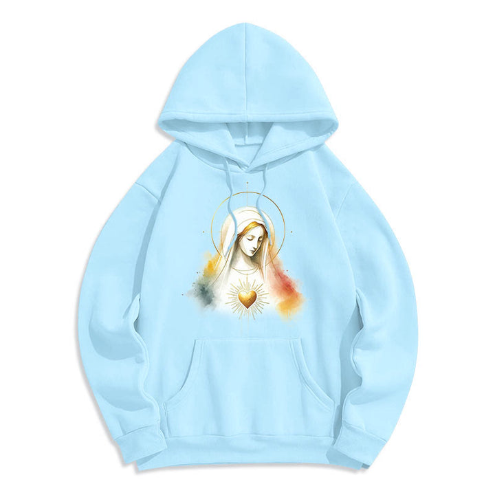 Modern Style Halo Sacred Heart Virgin Mary Fleece Lined Polyester Hoodie - Blue - 2XL - image 14