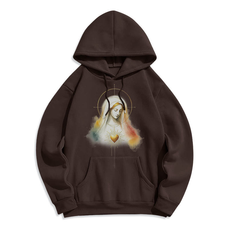 Modern Style Halo Sacred Heart Virgin Mary Fleece Lined Polyester Hoodie - Brown - 2XL - image 10