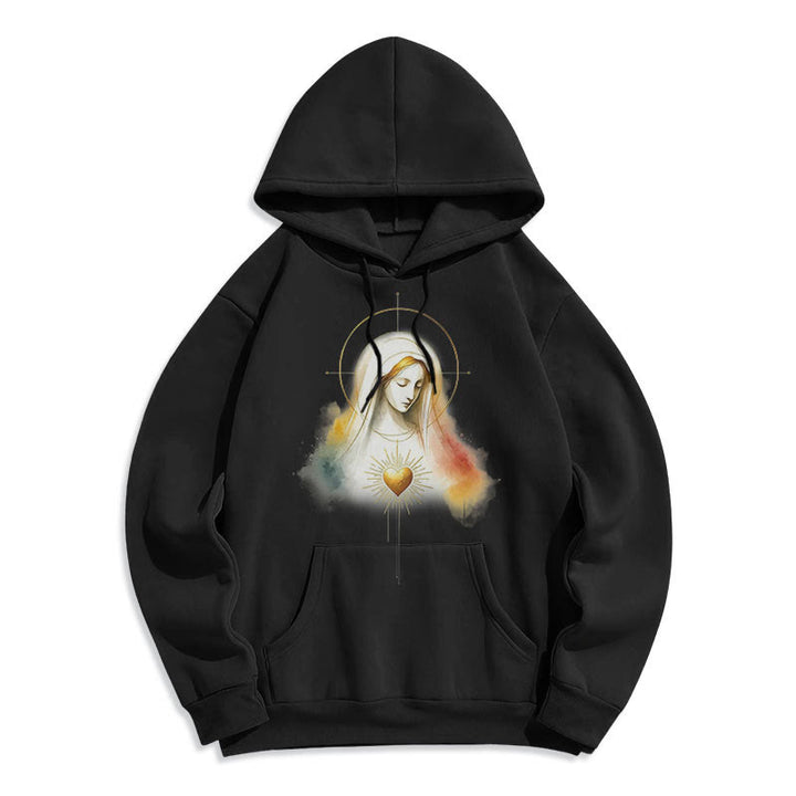 Modern Style Halo Sacred Heart Virgin Mary Fleece Lined Polyester Hoodie - Black - 2XL - image 0