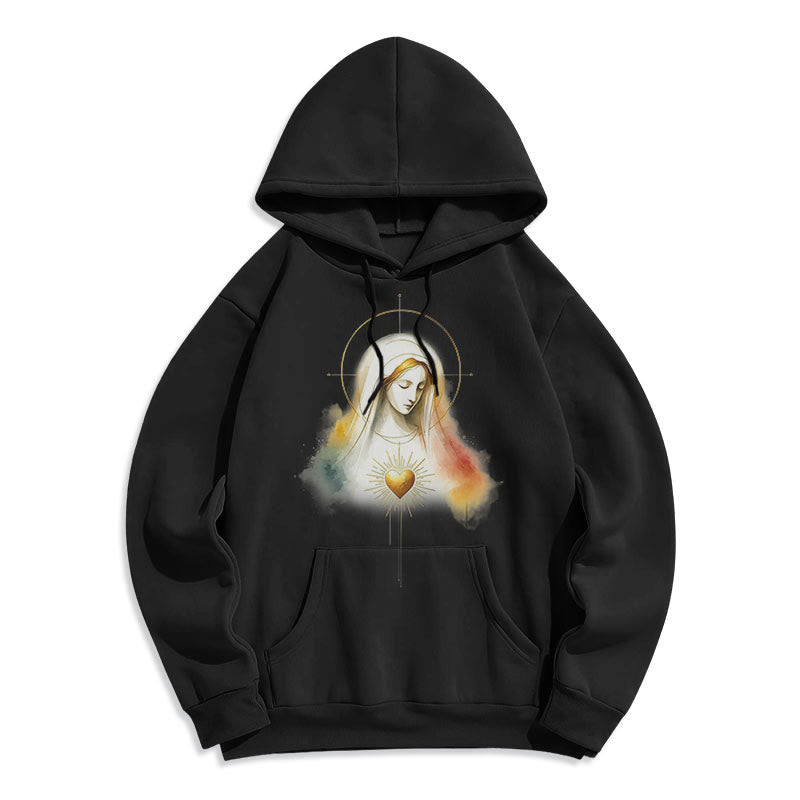 Christianartworkshop Modern Style Halo Sacred Heart Virgin Mary Fleece Lined Polyester Hoodie - image 0