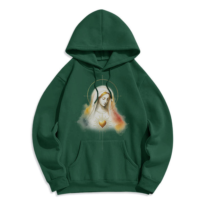 Modern Style Halo Sacred Heart Virgin Mary Fleece Lined Polyester Hoodie - Green - 2XL - image 12