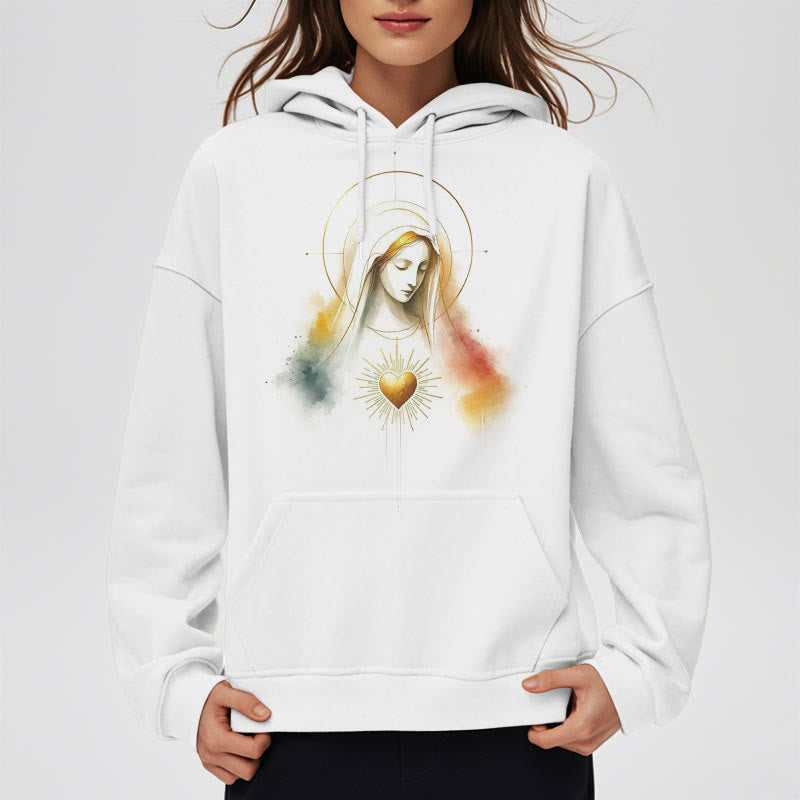 Modern Style Halo Sacred Heart Virgin Mary Fleece Lined Polyester Hoodie - image 7