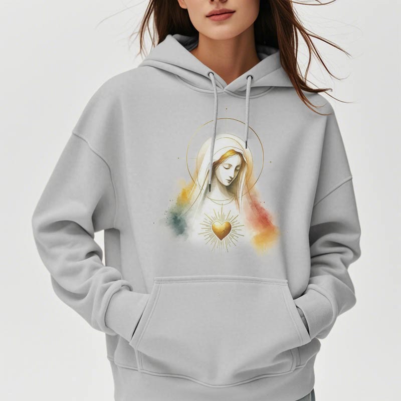 Modern Style Halo Sacred Heart Virgin Mary Fleece Lined Polyester Hoodie - image 17