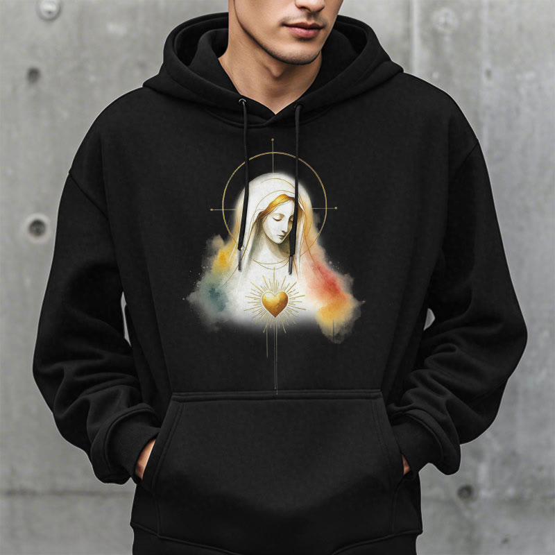 Modern Style Halo Sacred Heart Virgin Mary Fleece Lined Polyester Hoodie - image 4