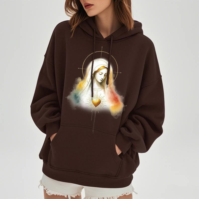 Modern Style Halo Sacred Heart Virgin Mary Fleece Lined Polyester Hoodie - image 11
