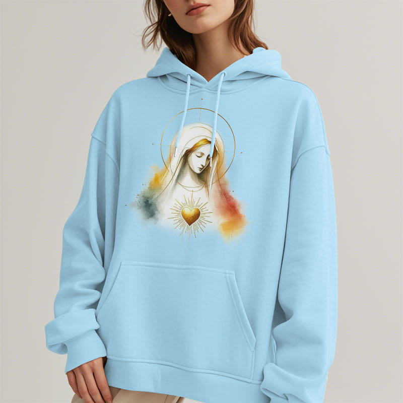 Modern Style Halo Sacred Heart Virgin Mary Fleece Lined Polyester Hoodie - image 15