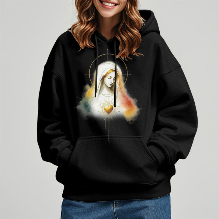 Modern Style Halo Sacred Heart Virgin Mary Fleece Lined Polyester Hoodie - image 5