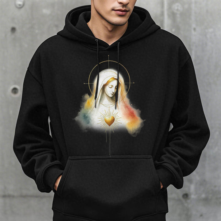 Modern Style Halo Sacred Heart Virgin Mary Fleece Lined Polyester Hoodie - image 4