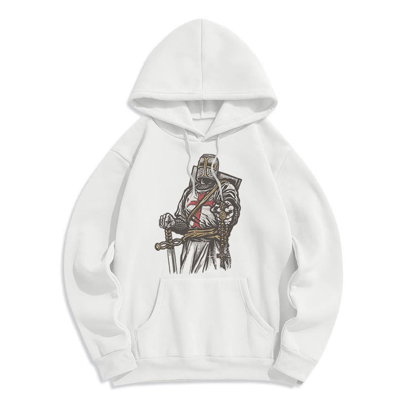 Christianartworkshop Modern Style Crusader's Valor and Faith Fleece Lined Polyester Hoodie - White - 2XL - image 0