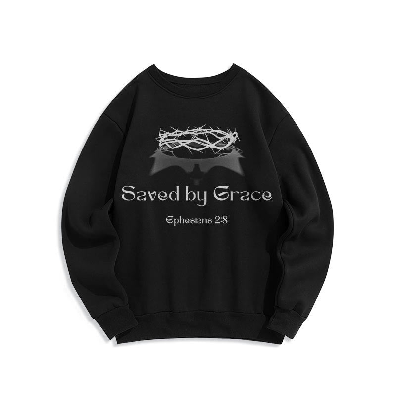 Quotation Style Saved By Grace Crown Fleece Lined Polyester Sweatshirt