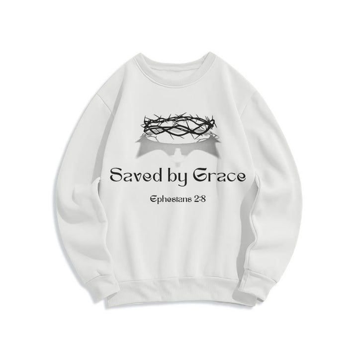 Quotation Style Saved By Grace Crown Fleece Lined Polyester Sweatshirt - White - 2XL - image 8