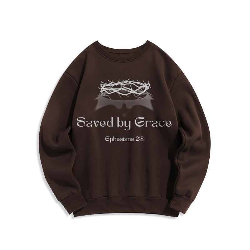 Quotation Style Saved By Grace Crown Fleece Lined Polyester Sweatshirt