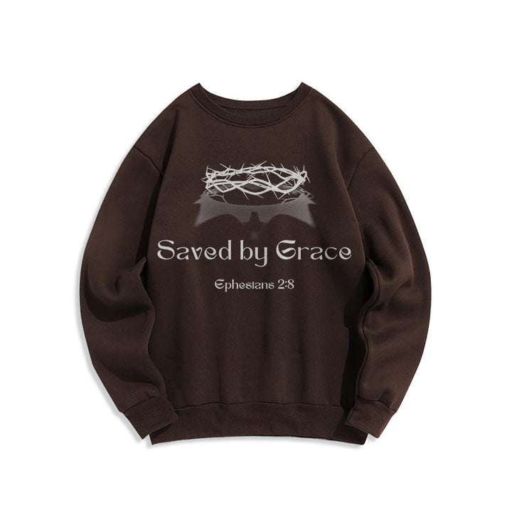 Quotation Style Saved By Grace Crown Fleece Lined Polyester Sweatshirt