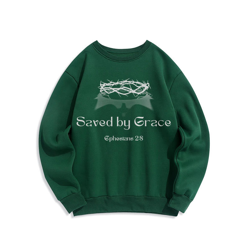 Christianartworkshop Quotation Style Saved By Grace Crown Fleece Lined Polyester Sweatshirt - Green - 2XL - image 12