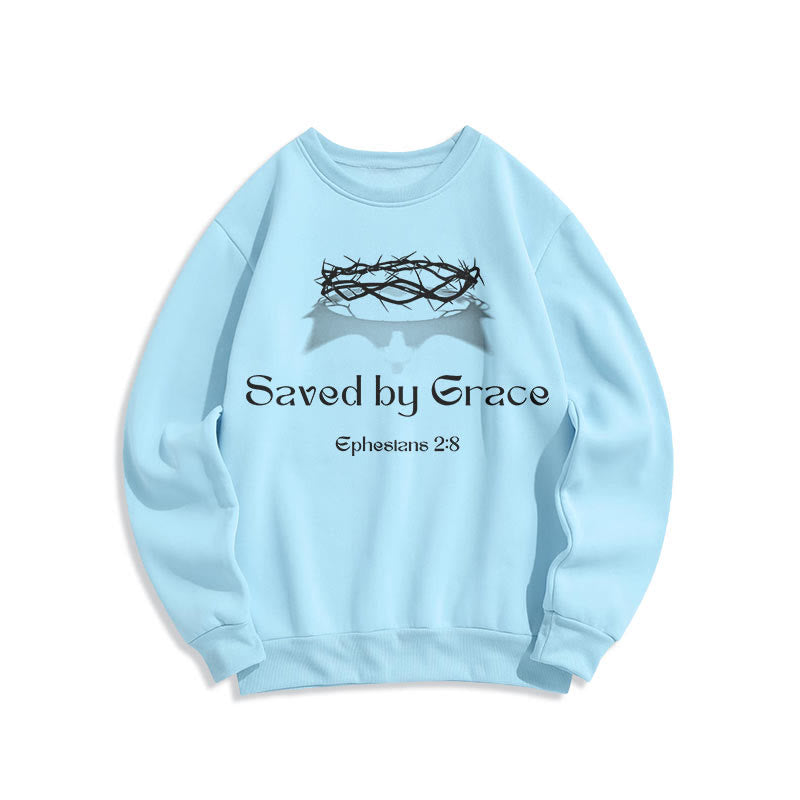 Christianartworkshop Quotation Style Saved By Grace Crown Fleece Lined Polyester Sweatshirt - Blue - 2XL - image 14