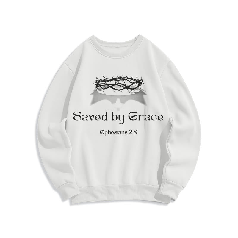Christianartworkshop Quotation Style Saved By Grace Crown Fleece Lined Polyester Sweatshirt - White - 2XL - image 8