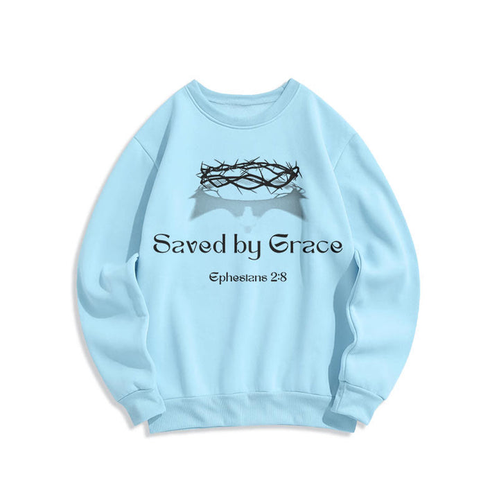 Quotation Style Saved By Grace Crown Fleece Lined Polyester Sweatshirt
