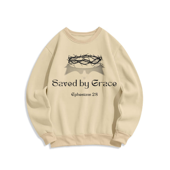 Quotation Style Saved By Grace Crown Fleece Lined Polyester Sweatshirt - Beige - 2XL - image 0