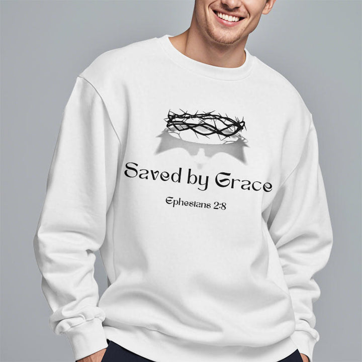 Quotation Style Saved By Grace Crown Fleece Lined Polyester Sweatshirt