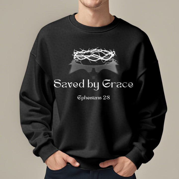 Quotation Style Saved By Grace Crown Fleece Lined Polyester Sweatshirt