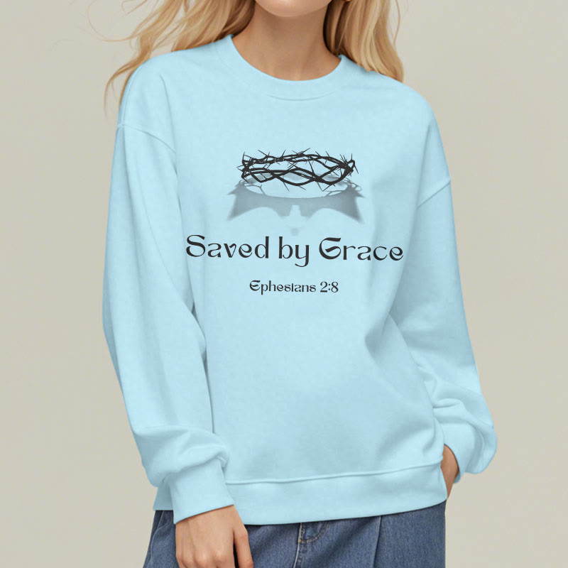 Quotation Style Saved By Grace Crown Fleece Lined Polyester Sweatshirt