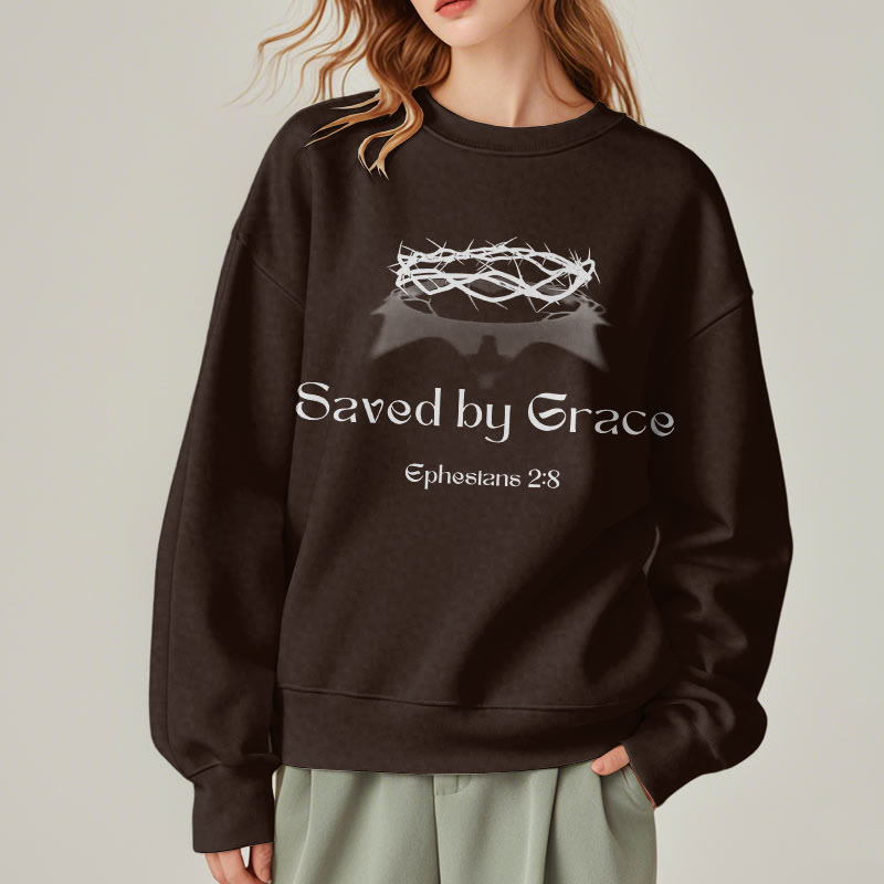 Quotation Style Saved By Grace Crown Fleece Lined Polyester Sweatshirt