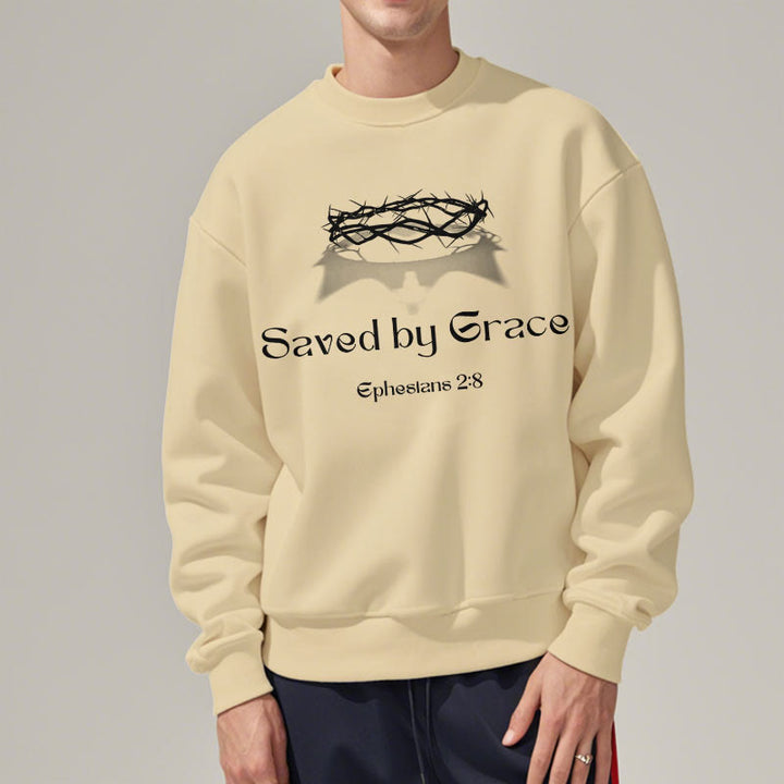 Quotation Style Saved By Grace Crown Fleece Lined Polyester Sweatshirt