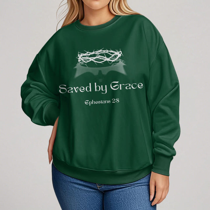 Quotation Style Saved By Grace Crown Fleece Lined Polyester Sweatshirt
