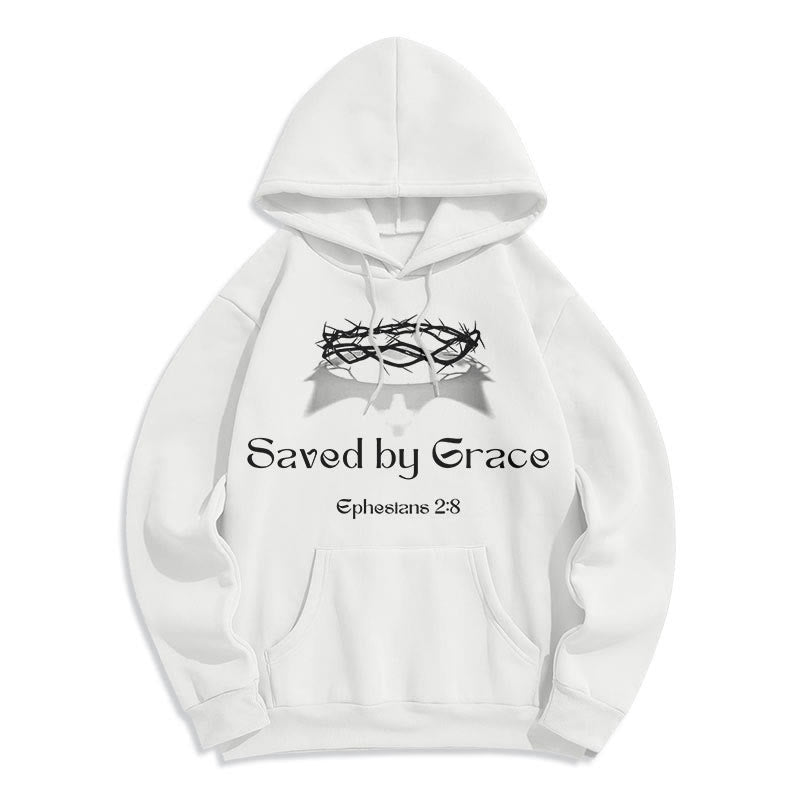 Christianartworkshop Quotation Style Saved By Grace Crown Fleece Lined Polyester Hoodie - White - 2XL - image 8