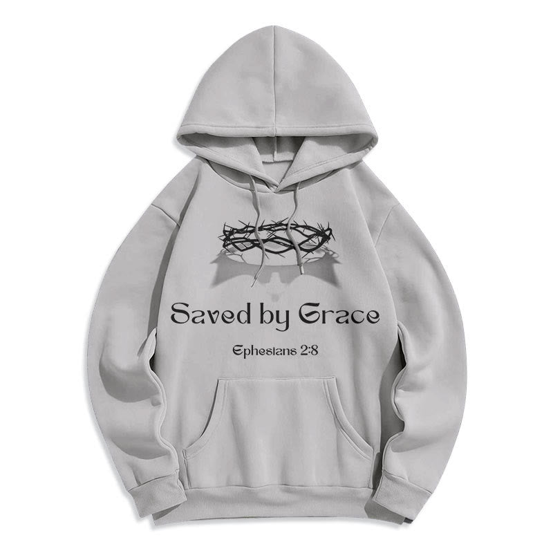 Christianartworkshop Quotation Style Saved By Grace Crown Fleece Lined Polyester Hoodie - Grey - 2XL - image 16