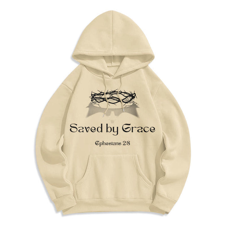 Christianartworkshop Quotation Style Saved By Grace Crown Fleece Lined Polyester Hoodie - Beige - 2XL - image 10