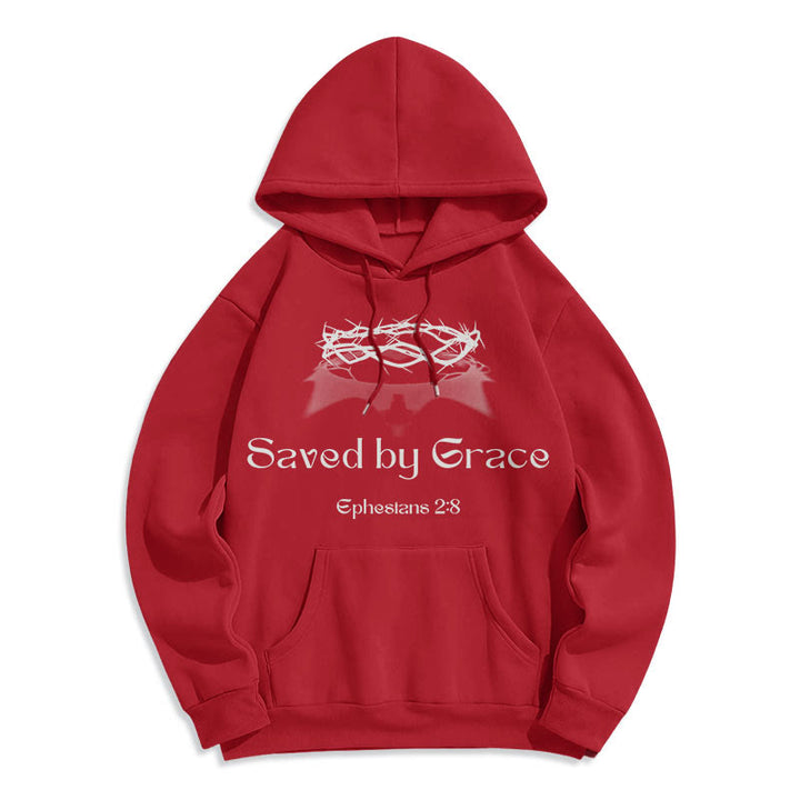 Christianartworkshop Quotation Style Saved By Grace Crown Fleece Lined Polyester Hoodie - Red - 2XL - image 18