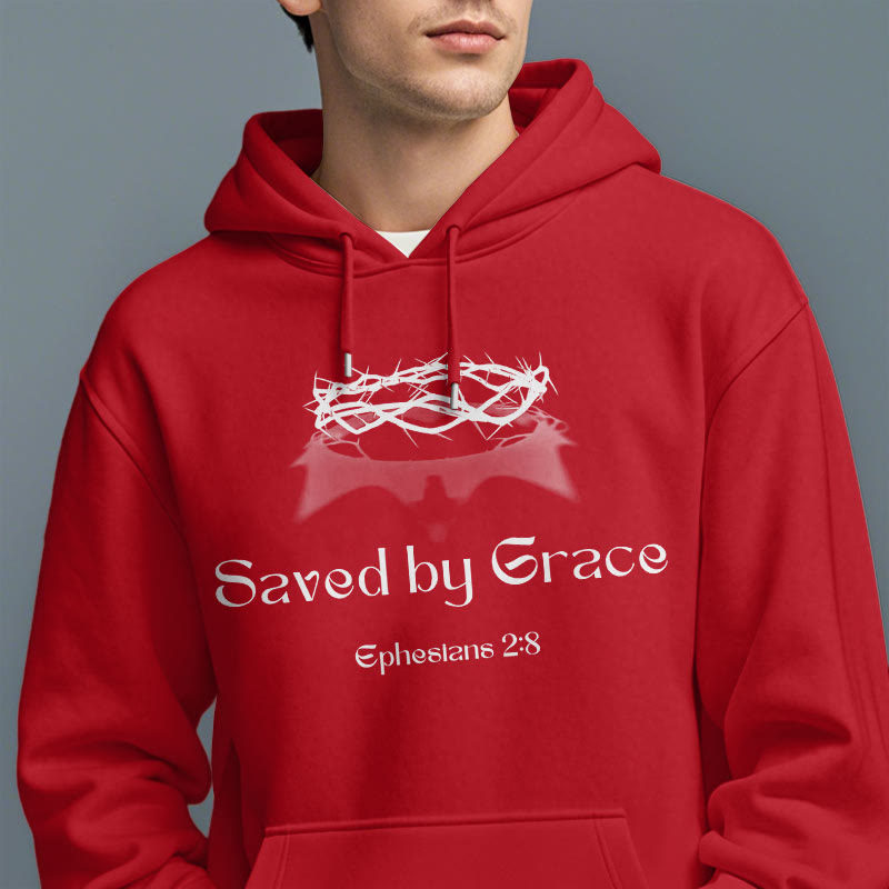 Christianartworkshop Quotation Style Saved By Grace Crown Fleece Lined Polyester Hoodie - image 18