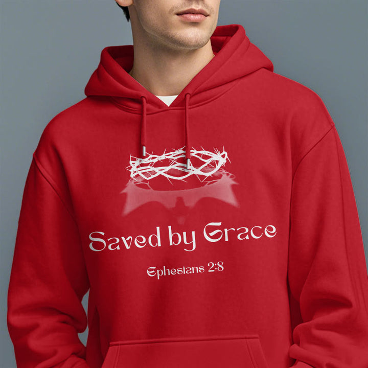 Christianartworkshop Quotation Style Saved By Grace Crown Fleece Lined Polyester Hoodie - image 19