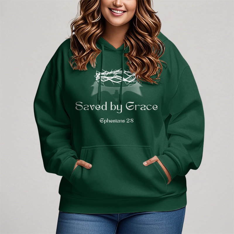 Christianartworkshop Quotation Style Saved By Grace Crown Fleece Lined Polyester Hoodie - image 3